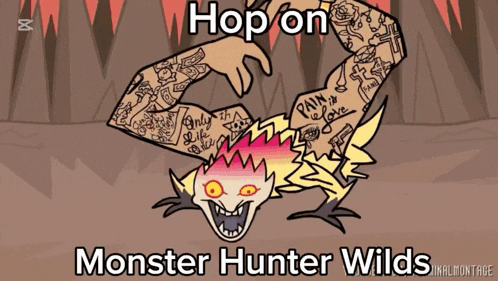 a cartoon drawing of a monster hunter wilds character