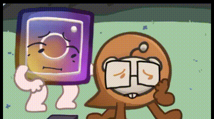 a cartoon character is giving a thumbs up next to another character .