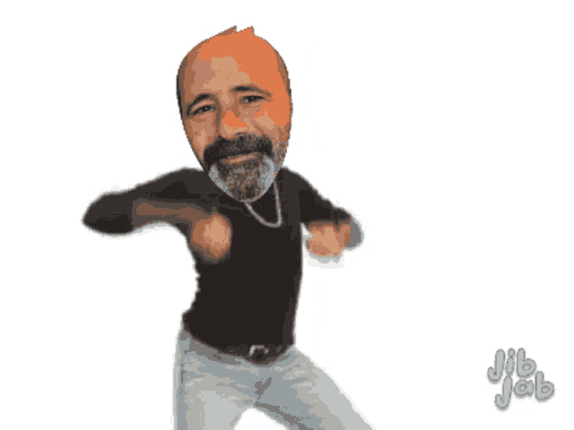 a man with a beard is dancing with jib jab written on the bottom right