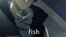 a man in a tuxedo is holding a knife and the word fish is on the bottom