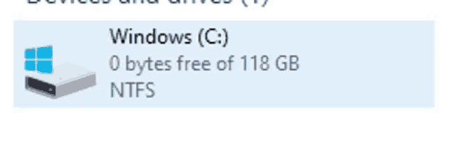 a computer screen shows that windows has 118 gb of ntfs