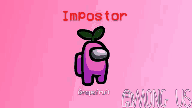 a pink among us character with a grapefruit leaf on his head
