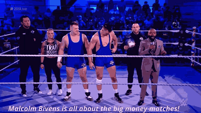 a wrestling ring with the words malcolm bivens is all about the big money matches on the bottom