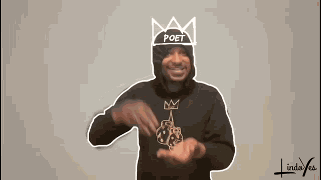 a man wearing a hat that says poet sp on it