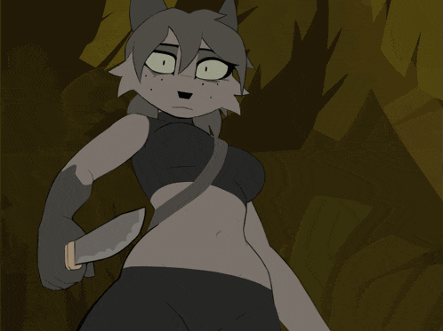 a cartoon of a wolf holding a knife in her hand
