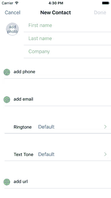 a screenshot of a phone app that says new contact