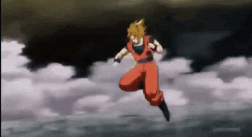 a man in a red jumpsuit is jumping in the air .