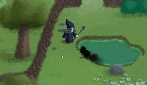 a mouse pointer is pointing to a hole in the grass