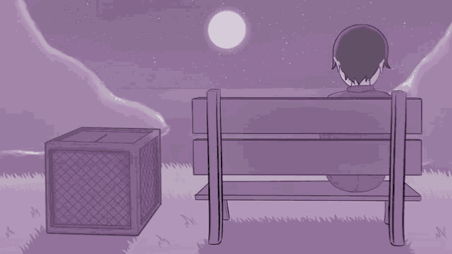 a cartoon of a person sitting on a bench looking at the moon