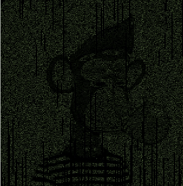 a picture of a monkey made out of green numbers on a black background