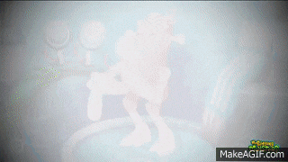 a cartoon character is dancing in front of a makeagif.com watermark