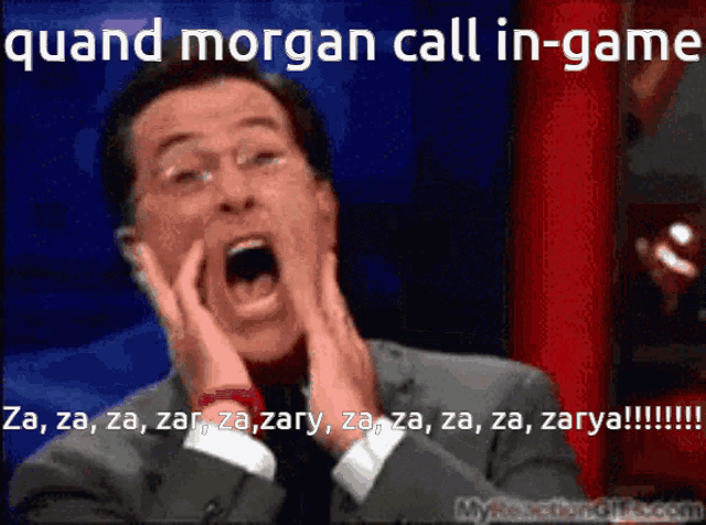 a picture of a man with his mouth open and the words " quand morgan call in-game " above him