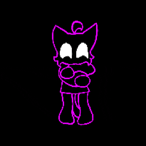 a pixel art drawing of a black cat with purple glowing arms and legs .