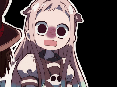 a cartoon character with a skull around her neck has a black spot on her face