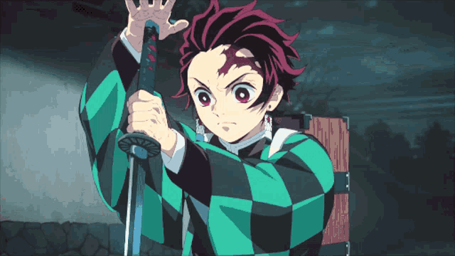 a cartoon character is holding a sword in his hand