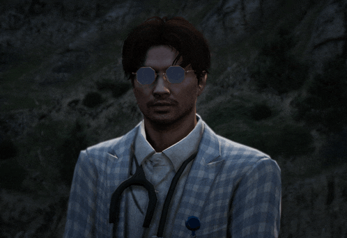a man with a stethoscope around his neck and sunglasses on