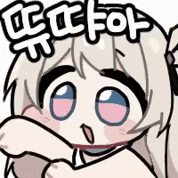 a cartoon drawing of a girl with long white hair and big eyes .