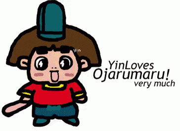 a cartoon character with the words yin loves ojarumaru very much behind him