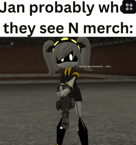 a picture of a girl holding a gun with the words " jan probably who they see n merch "
