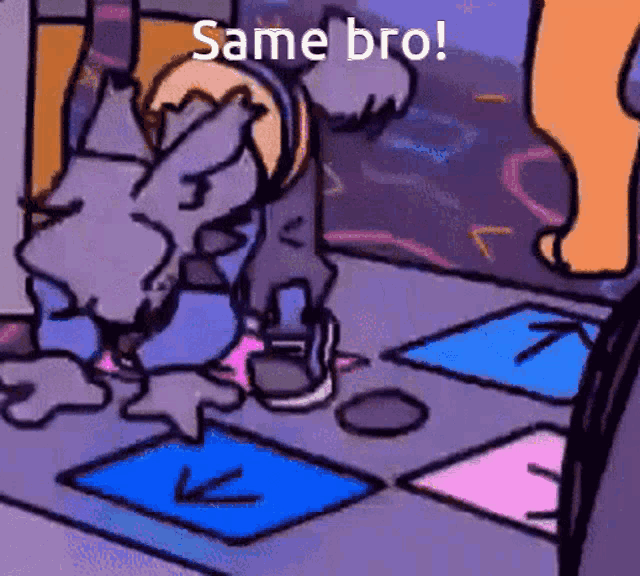 a cartoon of a dog playing a game with the words same bro