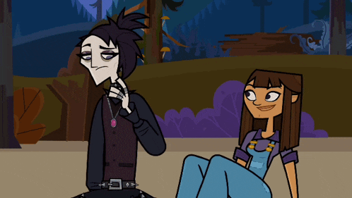 a cartoon of a girl sitting next to a boy with spikes on his arms