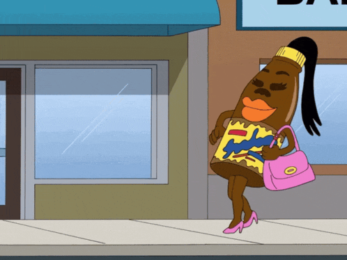 a cartoon drawing of a woman dressed as a peanut butter bottle