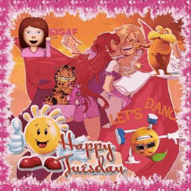a happy tuesday greeting card with garfield and looney tunes