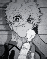 a black and white drawing of a boy holding a statue .
