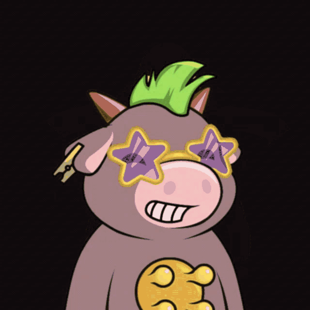 a cartoon drawing of a cow wearing sunglasses with stars on them