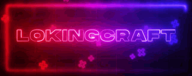 a neon sign that says lokingcraft in red and blue