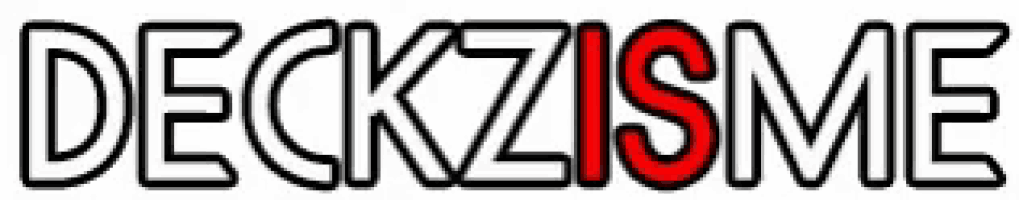 the word deckzisme is written in black and red letters