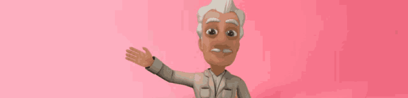 a cartoon man with gray hair and a mustache is listening to something