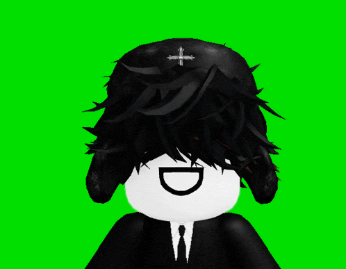 a person with a cross on their hat has a smiley face on their face