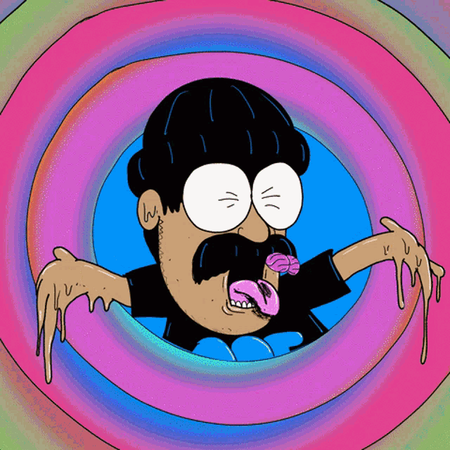 a cartoon of a man sticking his tongue out