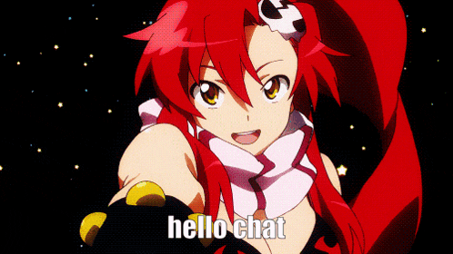 a girl with red hair says hello chat in a cartoon