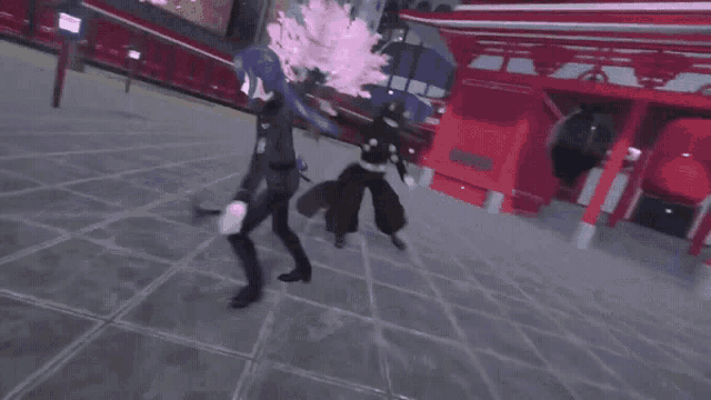 a person in a suit is kneeling down with a sword in their hand