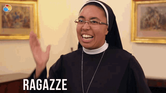 a nun with the word ragazze written on the bottom