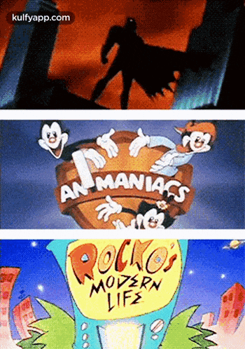a collage of three different cartoons including an maniacs and rockos modern life