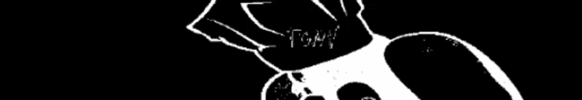 a black and white drawing of a cartoon character talking on a cell phone