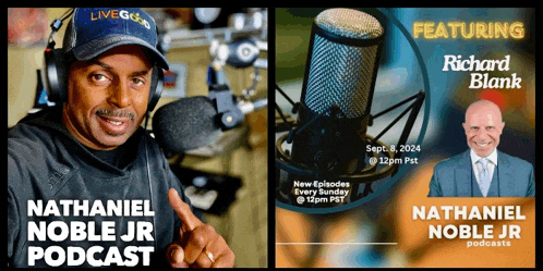 a poster for nathaniel noble jr podcast with a picture of a microphone