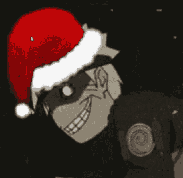 a cartoon character with a santa hat on