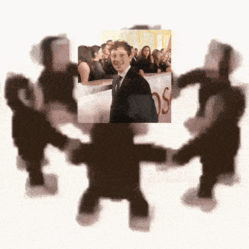 a man in a suit and tie is surrounded by people holding hands .