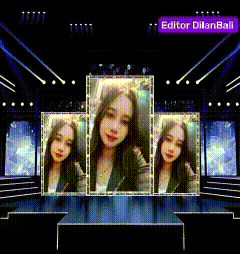 three pictures of a woman on a stage with the name editor dilanbali on the bottom right