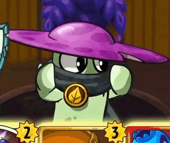 a cartoon character is wearing a purple hat and a scarf around his face