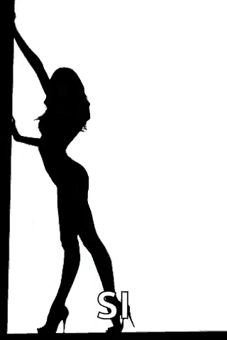 a silhouette of a woman leaning against a pole with the word si written below her .