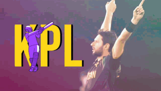 a man with his arms in the air and the word krl in the background