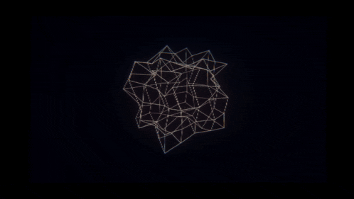 a cube made of lines and triangles against a dark background