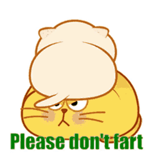 a cartoon cat with a speech bubble saying please don t fart