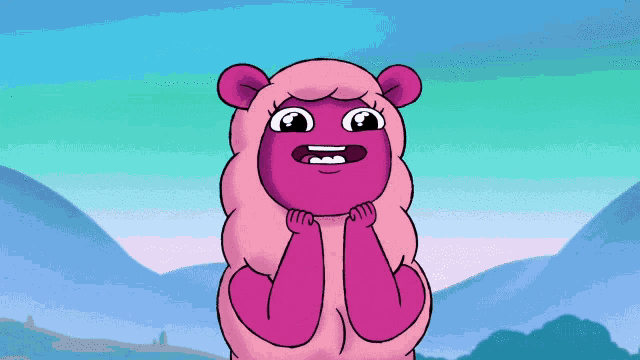 a cartoon of a pink sheep with a surprised look on her face