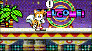 a pixel art drawing of a squirrel standing in front of a ferris wheel .